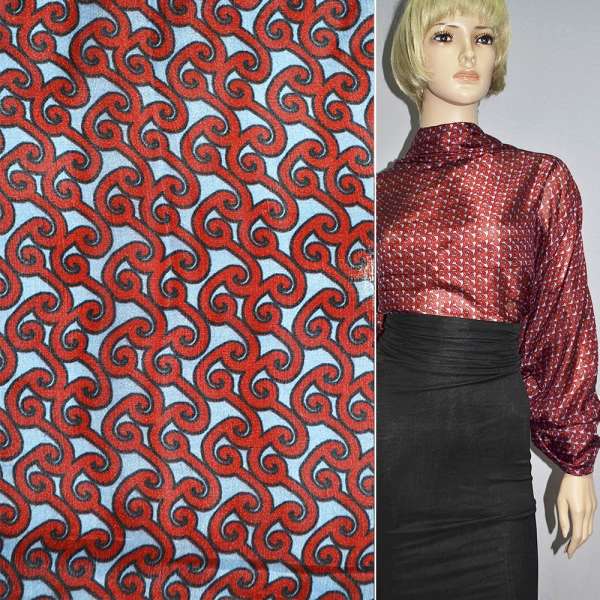 Шовк фіолетовий світлий з червоними завитками ш.138