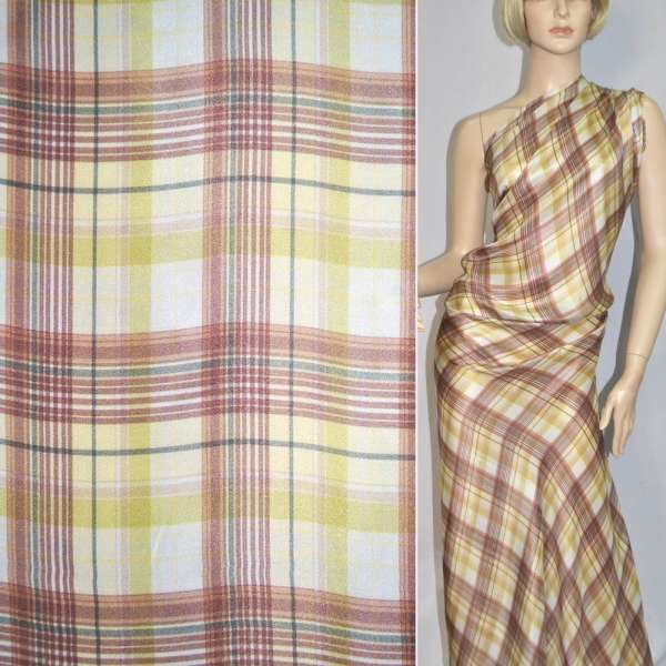 Шовк оливково-жовтий в коричневу клітину ш.135