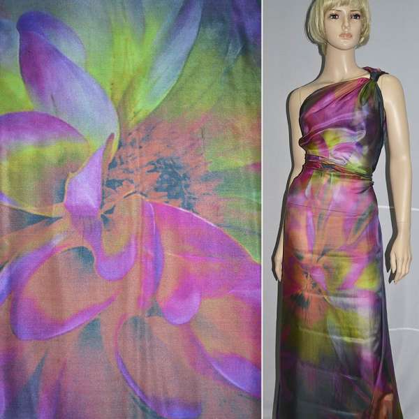 Шовк малиново-бірюзовий з абстрактним рис, ш.138