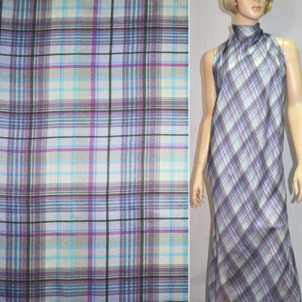 Шовк сірий світлий в рожево-блакитну клітину ш.137