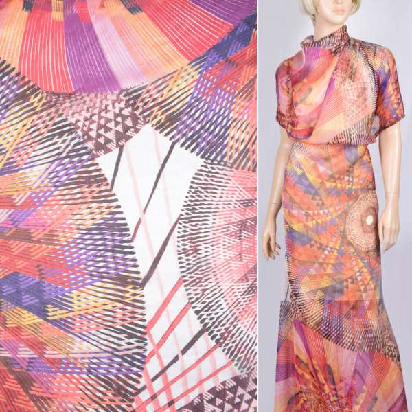 Шелк красно-фиолетовым+желтым абстрактный рисунком (принт) ш.140