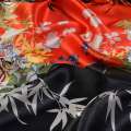 Шелк красно-серый с черно-желтыми цветами ш.133