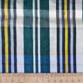 Шелк зеленый в молочно-желто-голубую полоску