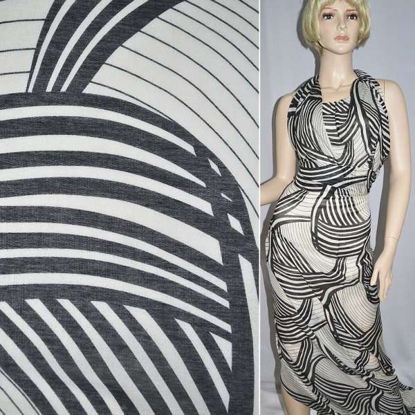 Шелк кремовый с черными пересекающимися овалами ш.137