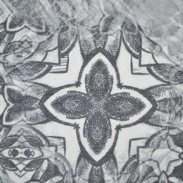 Шовк молочний з чорним абстрактним малюнком ш.140