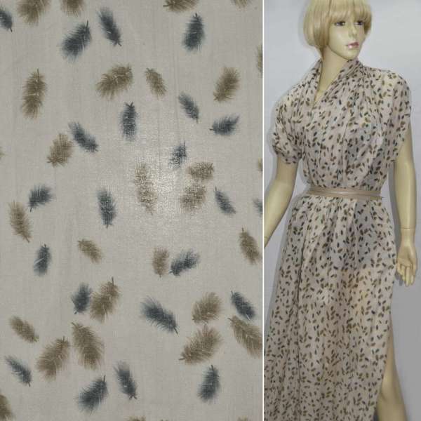 Шовк молочно-бежевий в дрібні "пір'я" ш.137