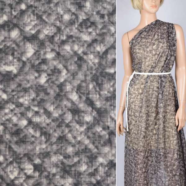 Шовк коричнево-бежевий з розмитими ромбами ш.137