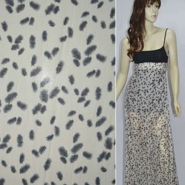 Шовк молочно-бежевий з дрібними чорними пір'ям ш.137