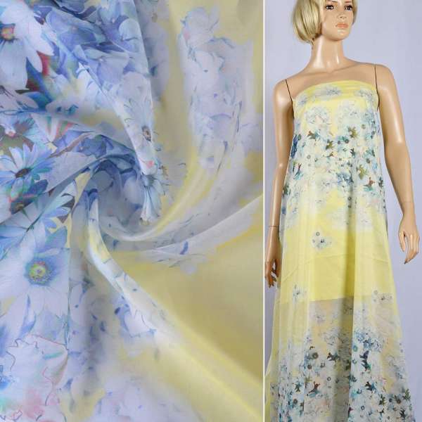 Шелк с хлопком желтый с бледно-голубыми цветами Германия ш.135