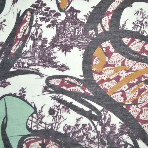 Шовк молочно-бордовий з чорної абстракцією ш.137