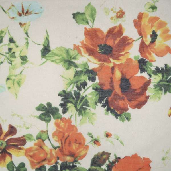 Шелк кремовый с оранжево-коричневыми цветами ш.137