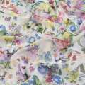 Шовк молочний з різнокольоровими нарцисами і дзвіночками ш.137