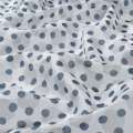 Шелк с хлопком белый в серые монеты и синий горох ш.135