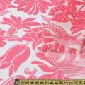 Шовк з бавовною білий в малинові ромашки, ш.140