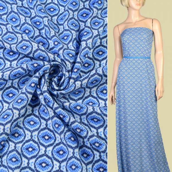 Шовк з віскозою в синьо блакитні візерунки ш.150