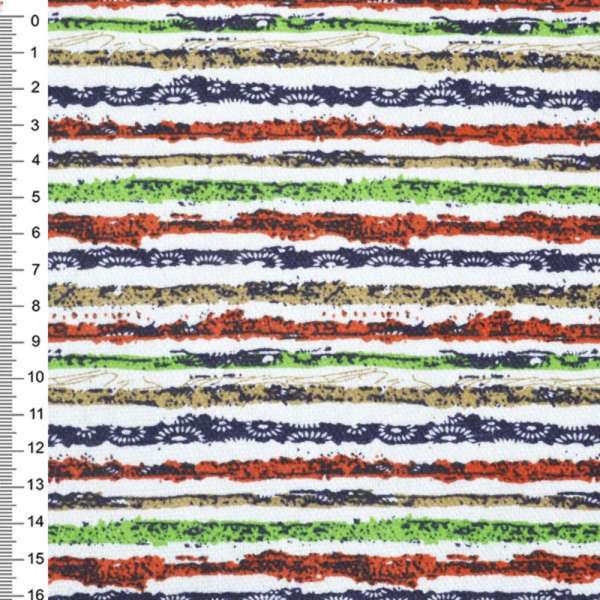 Деко коттон полоски с точками оранжевые-белые, зелено-синие, ш.150