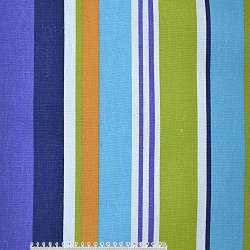 Деко коттон полоски широкие фиолетовые, сине-голубые, желто-белые, ш.150