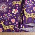 Деко лен цветы и олени, фиолетовый, ш.145