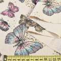 Деко лен бабочки розовые, серые, бежевый, ш.150