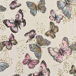 Деко льон метелики рожеві, сірі, бежевий, ш.150