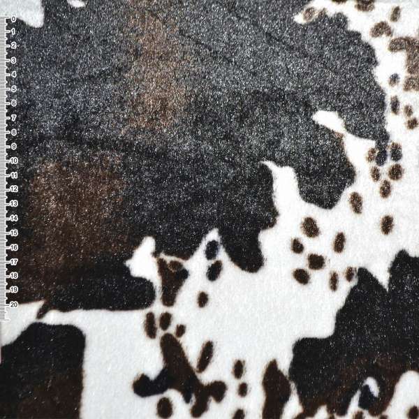 Мех искусственный средневорсовый белый с темно-коричневым "корова" ш.170