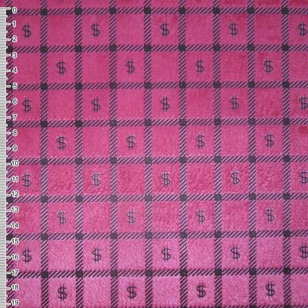 Мех искусственный коротковорсовый розово-малиновый в квадраты "$" ш.160