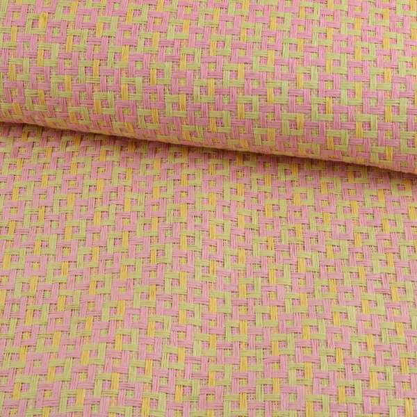 Рогожка из целлюлозы на флизелине с цветным переплетением: розово-салатовая, ш.150