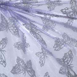 Органза блідо-бузкова з срібними метеликами ш.150
