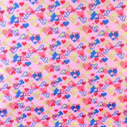 ПВХ ткань рип-стоп 210T розовая в разноцветные сердца ш.150
