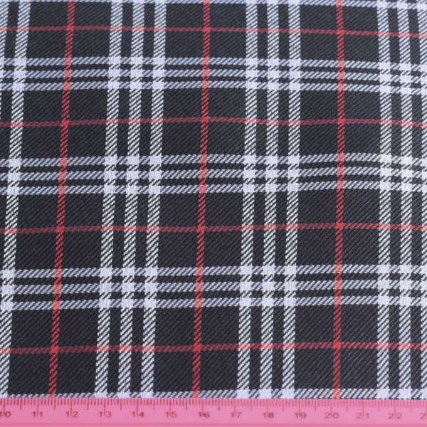 Ткань ПВХ черная в красно-серую клетку, ш.150