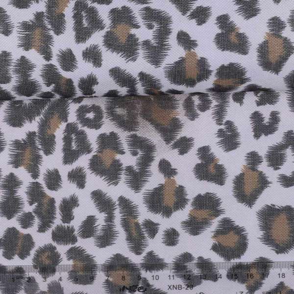 Ткань ПВХ серая, черно-бежевый принт леопард, ш.150