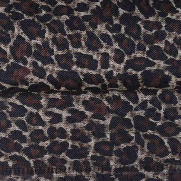 Ткань ПВХ бежевая, черно-коричневый принт леопард, ш.150