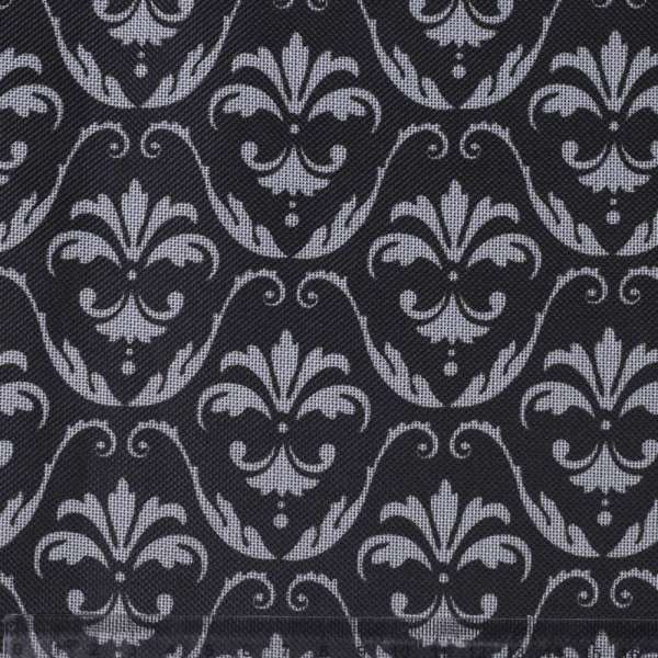 Ткань ПВХ черная, белый узор, ш.150