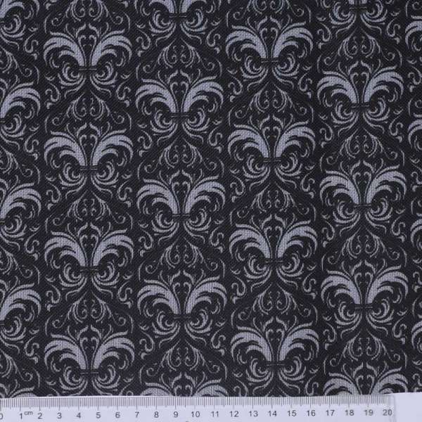 Ткань ПВХ черная, белые вензеля, ш.150