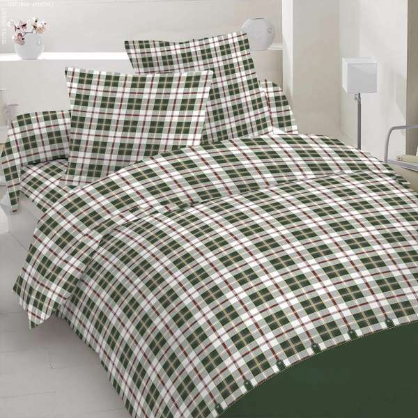 Бязь набивная в зеленую клетку, зеленая кайма, ш.220