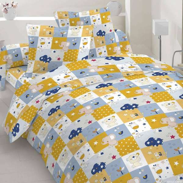 Бязь набивная желто-голубые квадраты BABY игрушки, ш.220