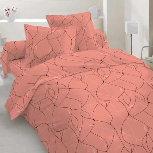 Бязь набивная коралловая, черно-белый абстрактный рисунок, ш.220