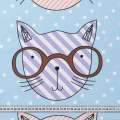 Бязь набивная голубая, коты в очках, ш.220