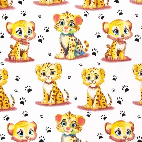 Бязь набивная белая, тигрята ш.220