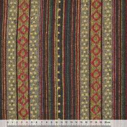 Ткань этно коричнево-бежевые полосы с красными ромбами ш.150