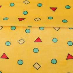 Велсофт двухсторонний треугольники, кружочки цветные, желтый, ш.180