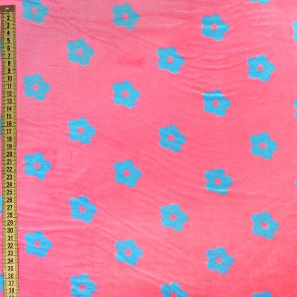 Велсофт двосторонній квіточки блакитні, рожевий, ш.220