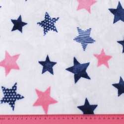 Велсофт двосторонній білий, рожеві, сині зірки, ш.189