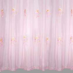 Вуаль тюль шифон вышивка цветы бежево-розовые, кайма вензель, розовая, ш.270