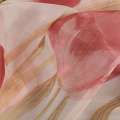 Кристаллон тюль принт тюльпаны красные на кремовом фоне, ш.270