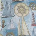 Лен гардинный фрегаты, маяки, голубой, ш.280
