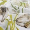 Лен гардинный деворе лилии зелено-серо-белые, белый, ш.280