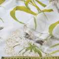 Лен гардинный деворе лилии зелено-серо-белые, белый, ш.280