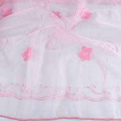 Органза тюль с вышивкой вьюнок с цветком, розовая, ш.275