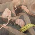 Органза тюль с вышивкой гладь веточка с листьями, персиковая, ш.275